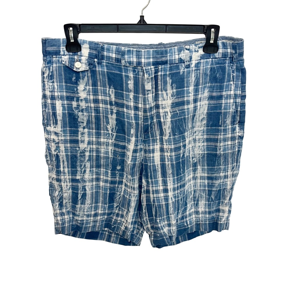 Polo Ralph Lauren Linen Shorts Blue Plaid India Madras Classic Fit 9" - Size 35